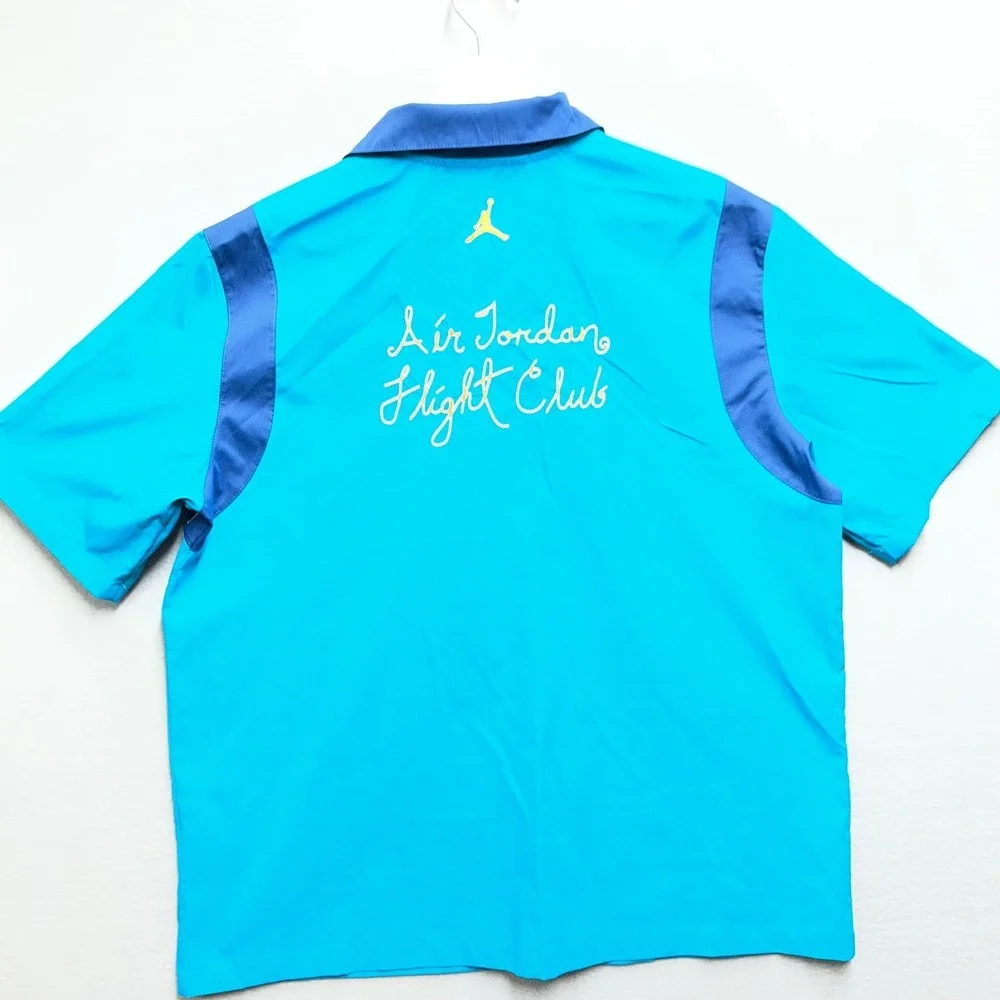 Jordan Flight Club Mens Teal Blue Short Sleeve Bowling Shirt DZ3340-483 Size M